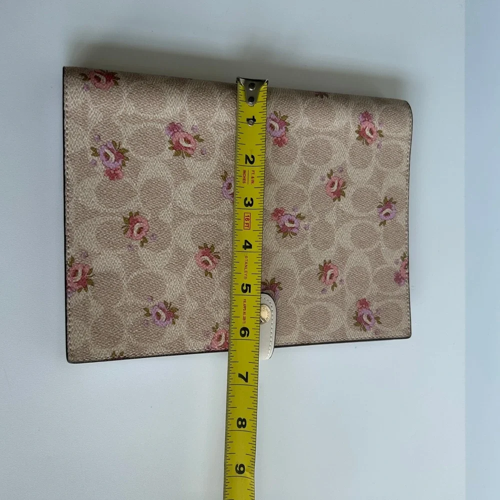 Coach Notebook Signature Canvas Floral Print Khaki Pink Leather Cover CA058